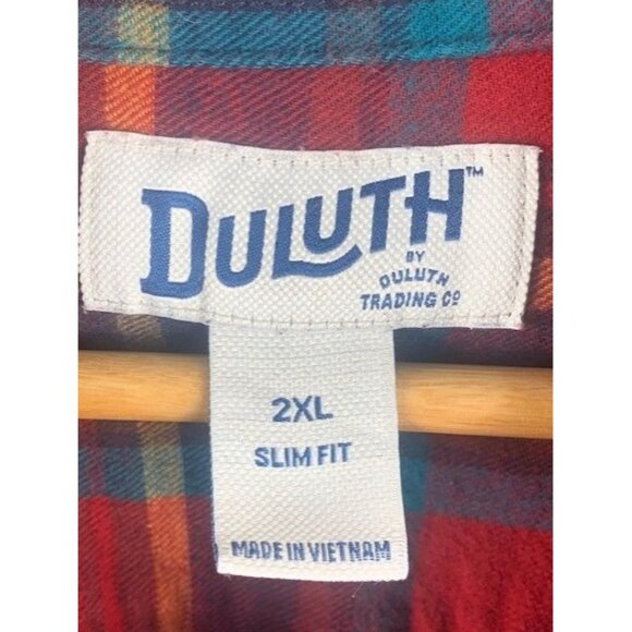 Duluth Trading Co Men's 2XL Slim Fit Plaid Button-Up Red Flannel Shirt - Picture 5 of 8